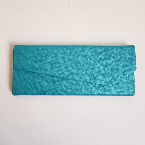 Zenni Deluxe Tri-Fold Eyeglass Case Magnetic Closure Folds Flat Teal - Picture 1 of 5